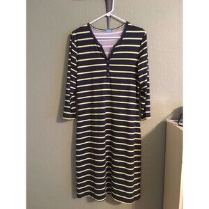 J. Mclaughlin Navy/Lime Striped Stretch 3/4 Sleeve Sheath Dress Size L